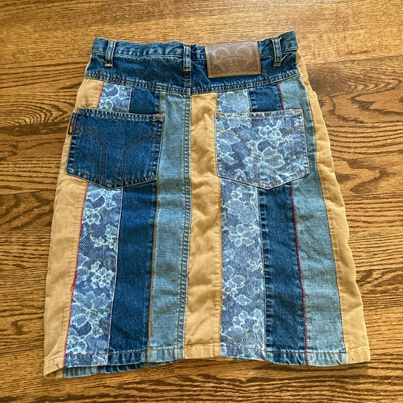 Vintage 90s 00s Y2K patchwork lace cord suede denim skirt Mary-Kate and Ashley - Picture 2 of 6